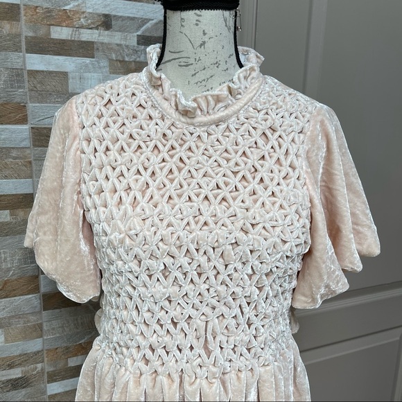 FREE PEOPLE - Gum Drop Mini Dress Velvet Pink Peach Babydoll open back Sz M - Picture 4 of 15